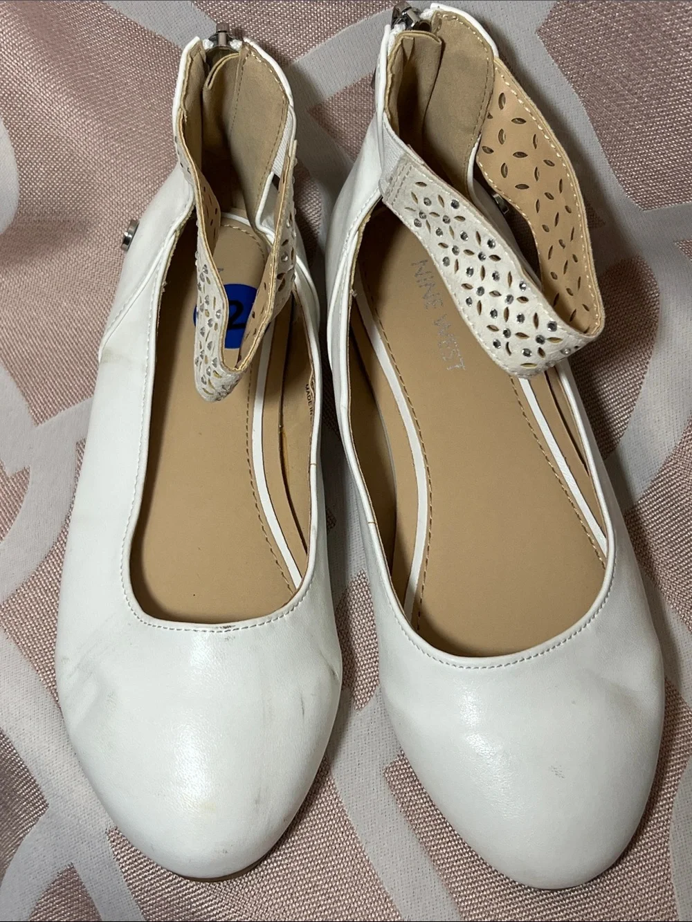 Nine West White Girls' Laser-Cut Ankle-Strap Ballet Flats